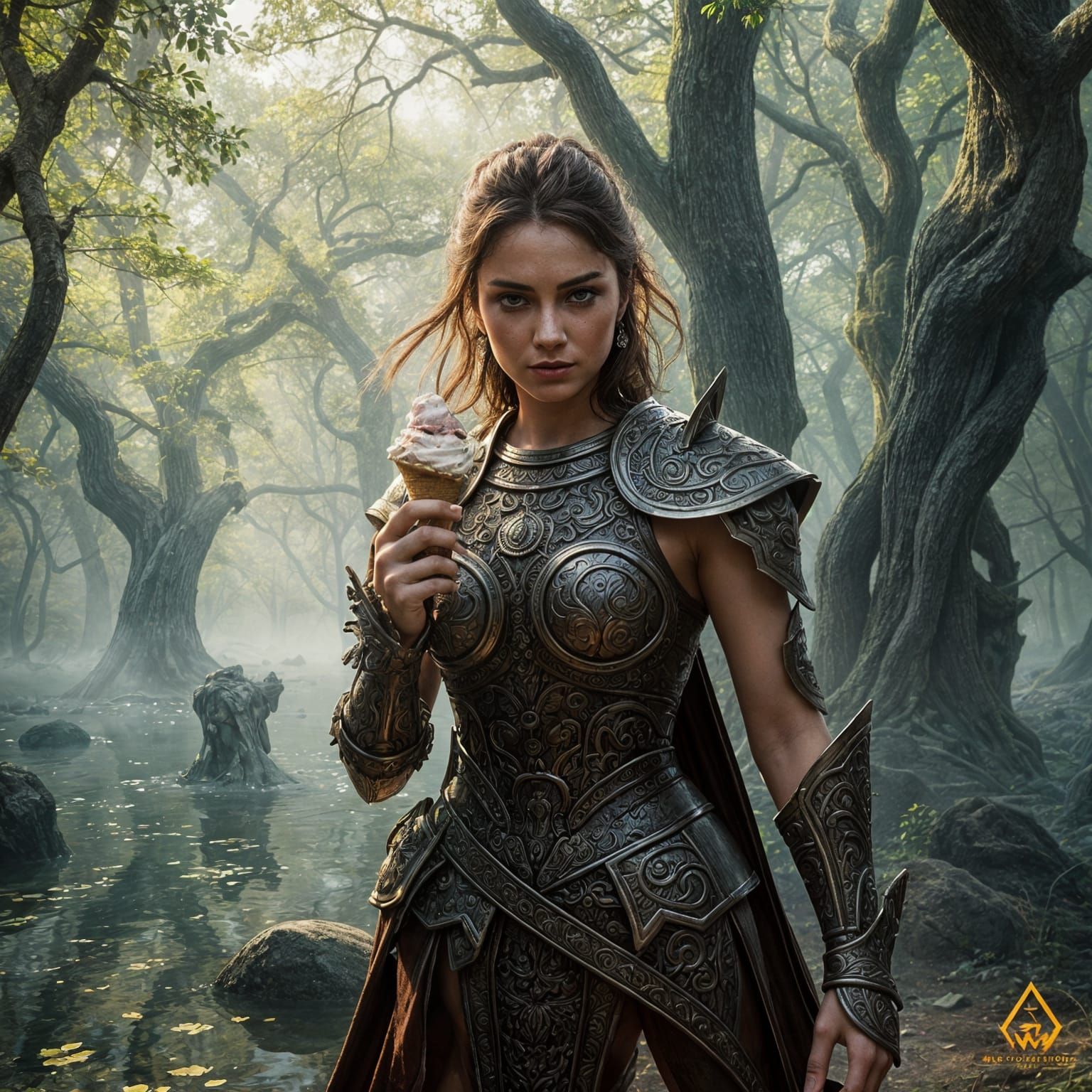 Surreal Hyperrealistic Warrior Princess in Ancient Bronze Ar...