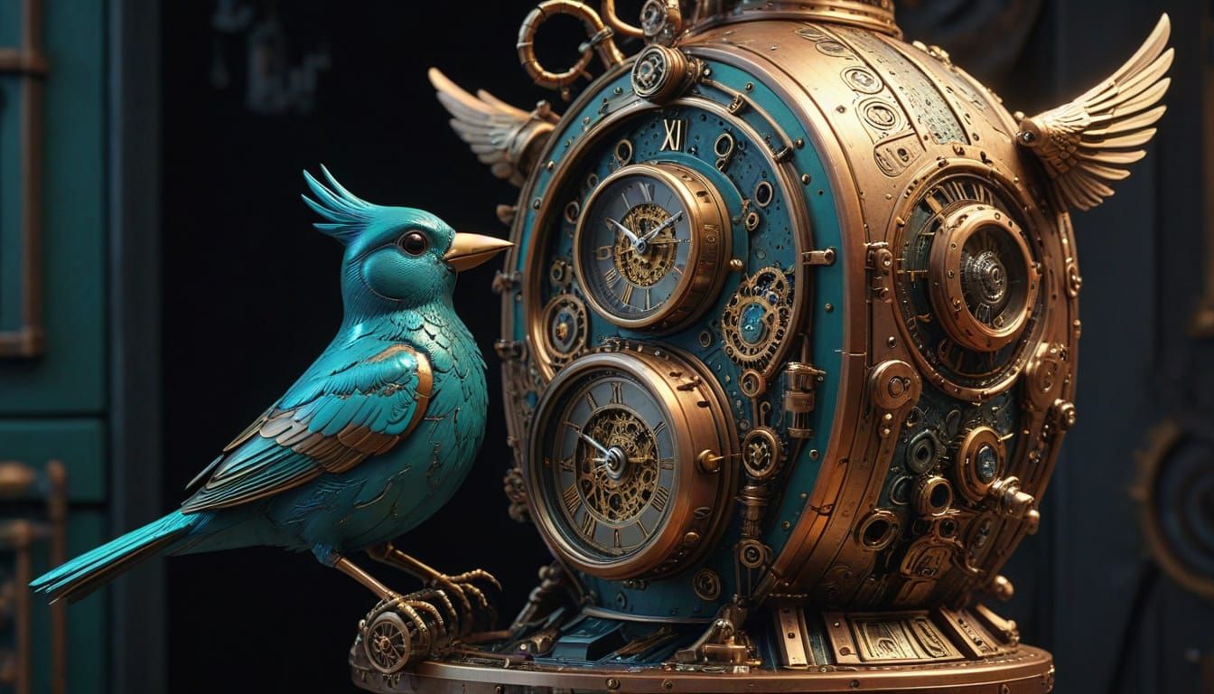 Steampunk Birdhouse Palace with Birds in Latex Suits