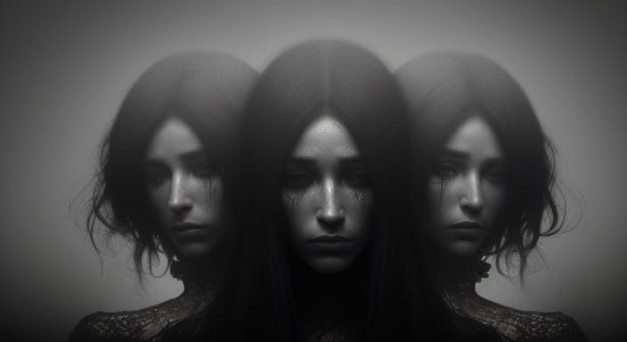 Surrealistic Triple Headed Figure in Moody, Muted Colors