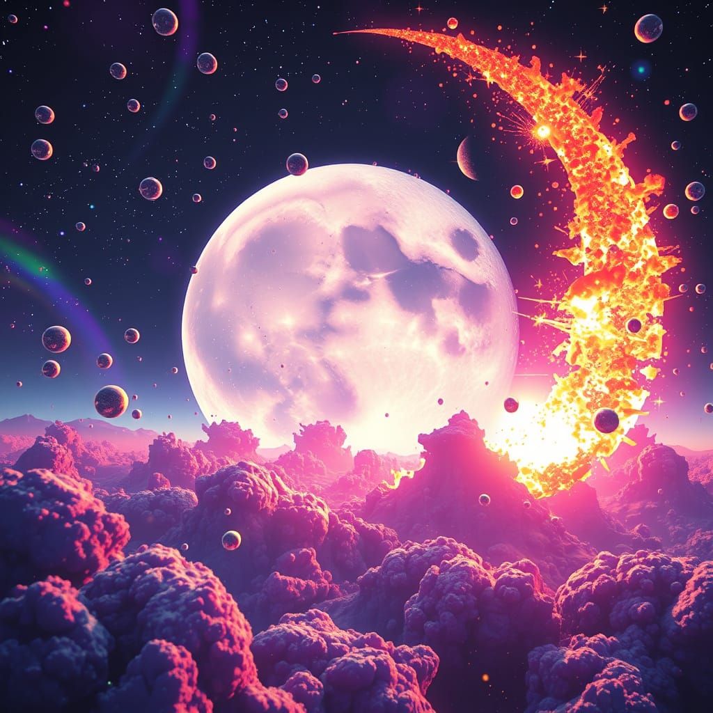 Psychedelic Moon Explosion in Curled Dimensions