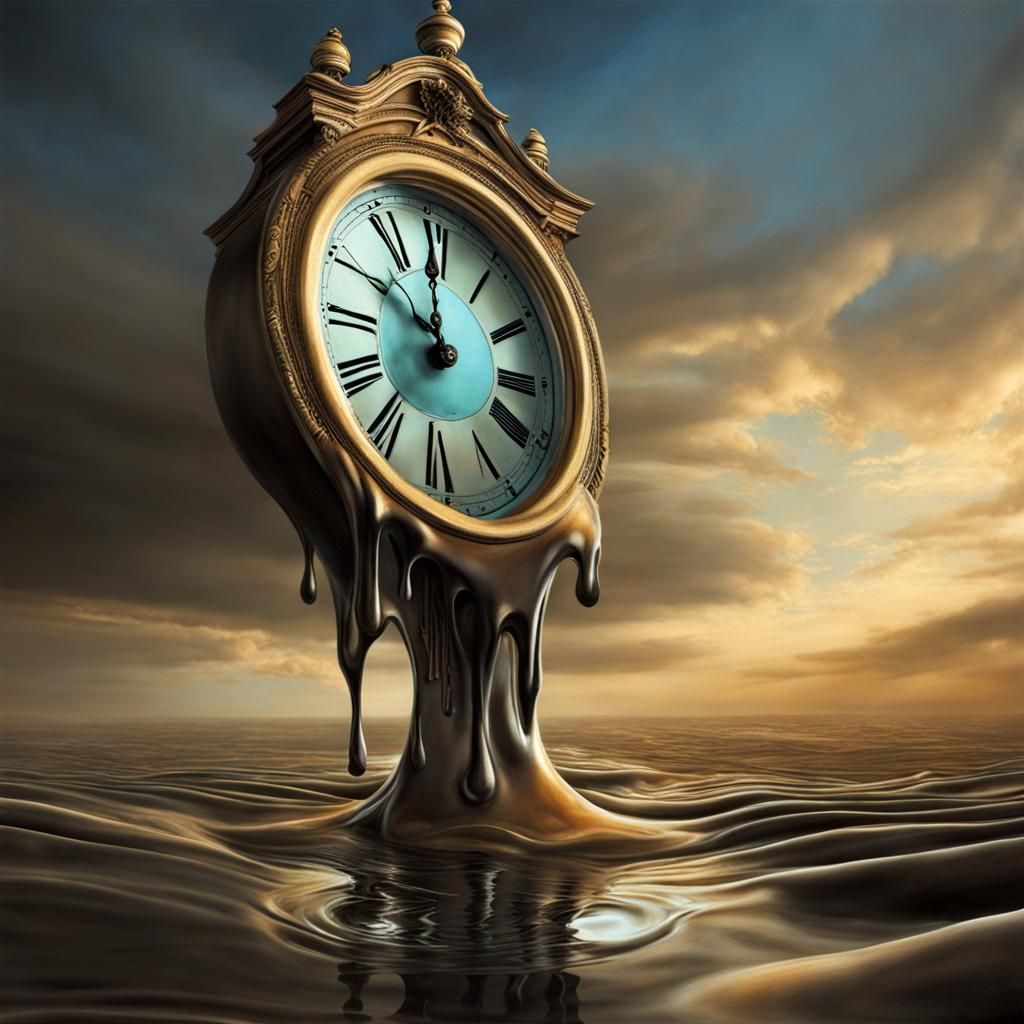 Surreal Melting Clock Illusion Art