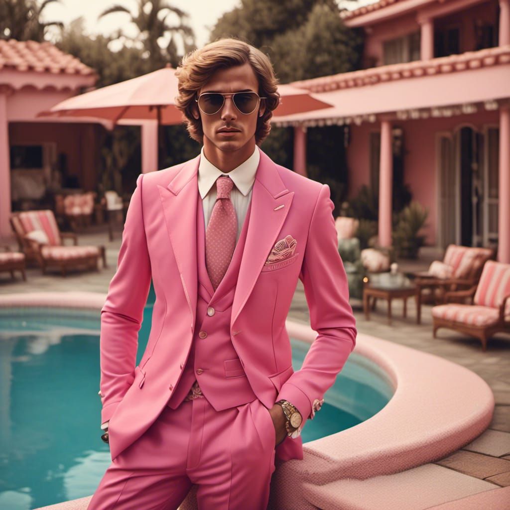 1970s Star in Pink Suit by Pool