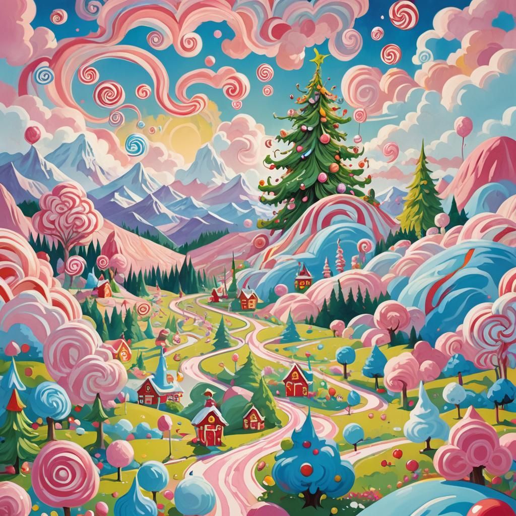 Grinch in Colorful Candyland Gouache Illustration