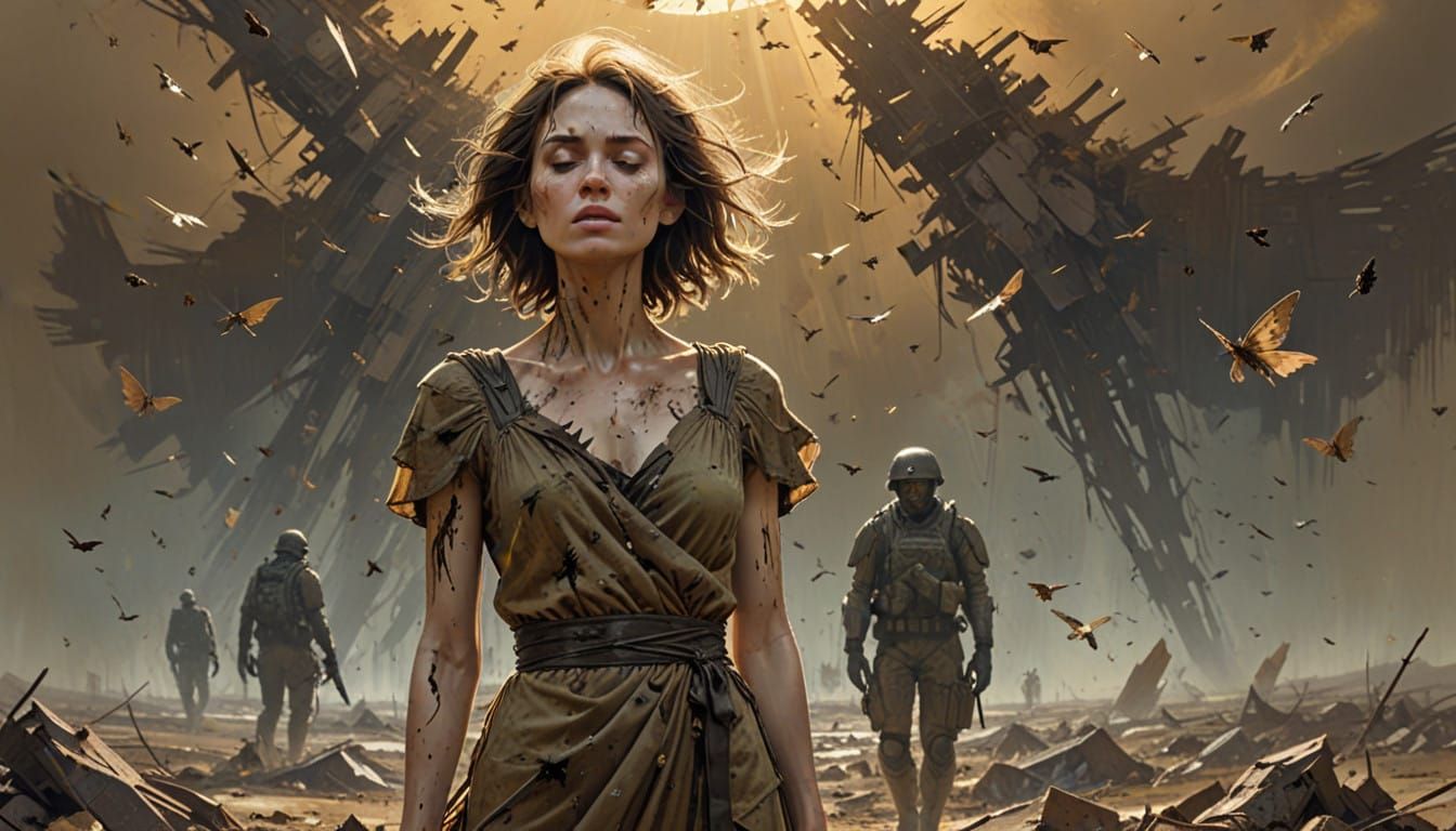 A Sorrowful Woman in a Desolate Apocalypse