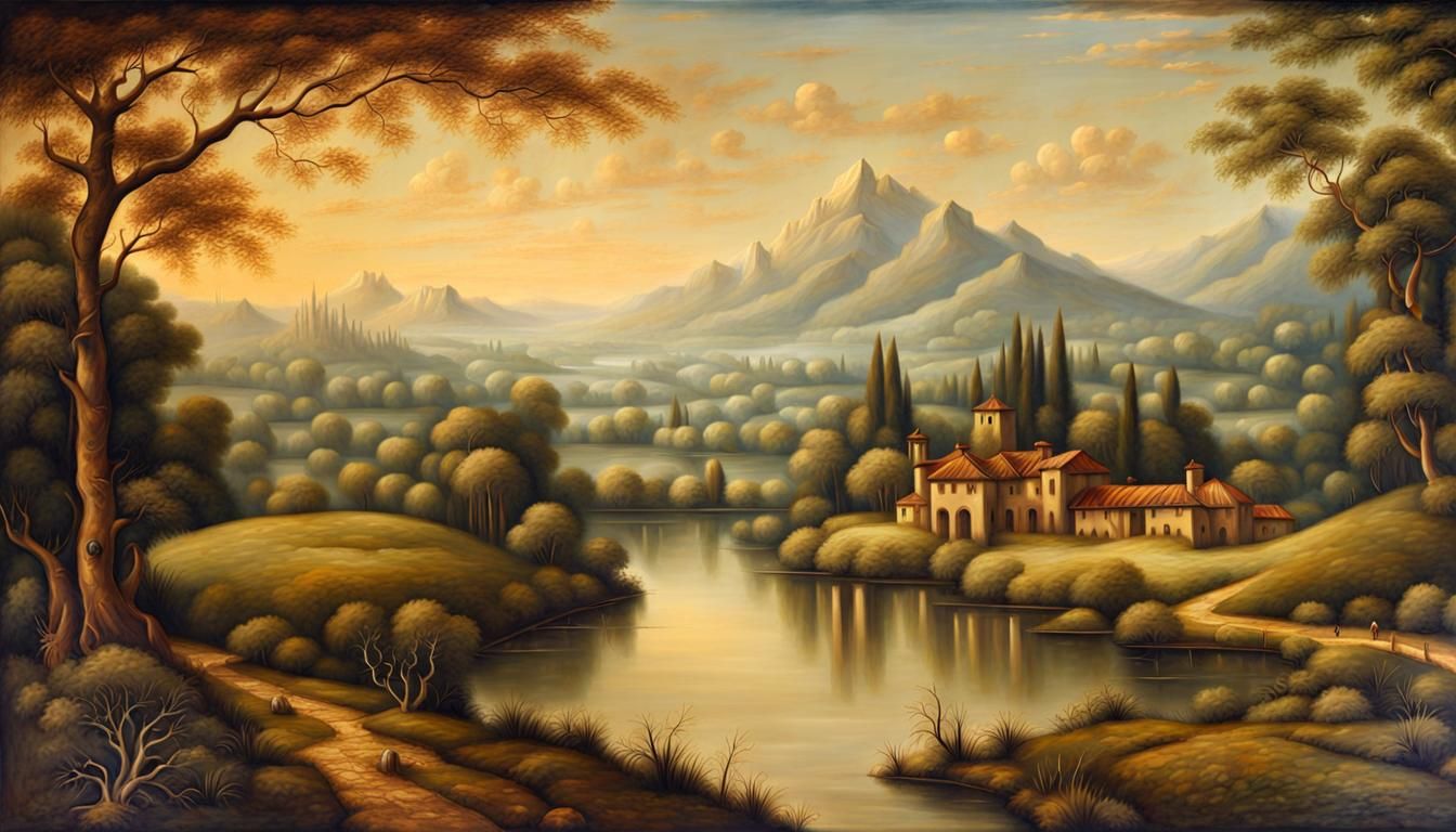 Renaissance Landscape Oil Painting