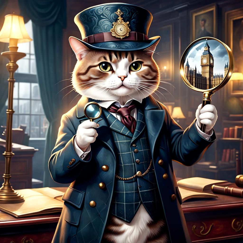Sherlock Holmes Cat Detective in Digital Painting