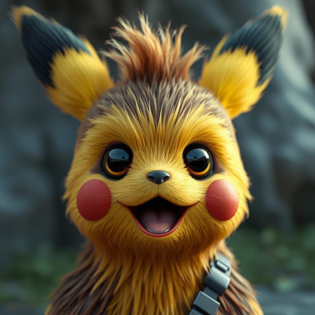 Hyperrealistic 3D Chewbacca Pikachu Hybrid