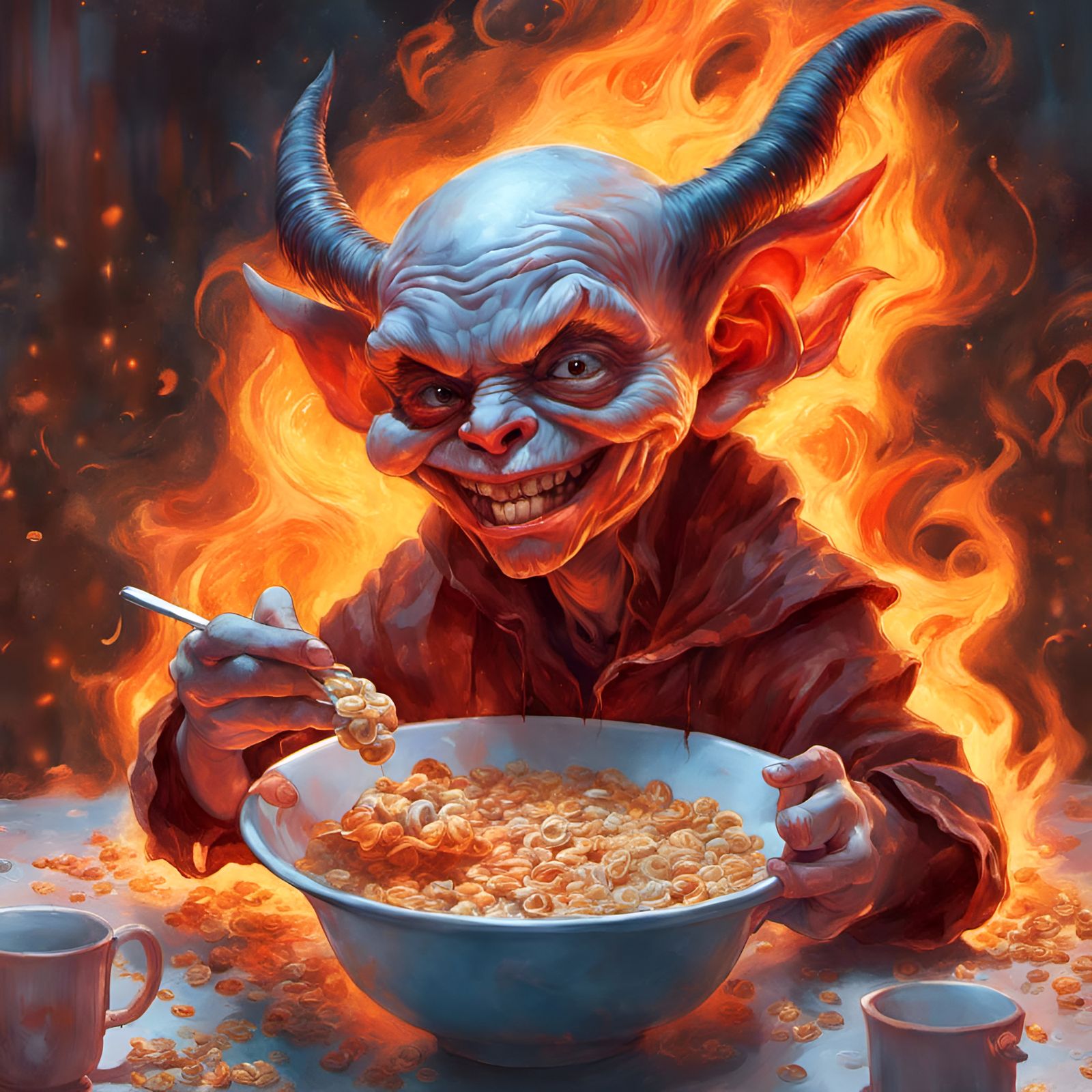 Adorable Demon Eating Cereal Portrait