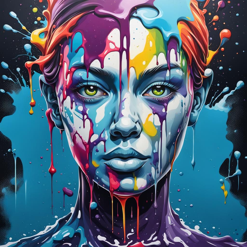 Colorful Polychromatic Graffiti Splash Art in Street Style