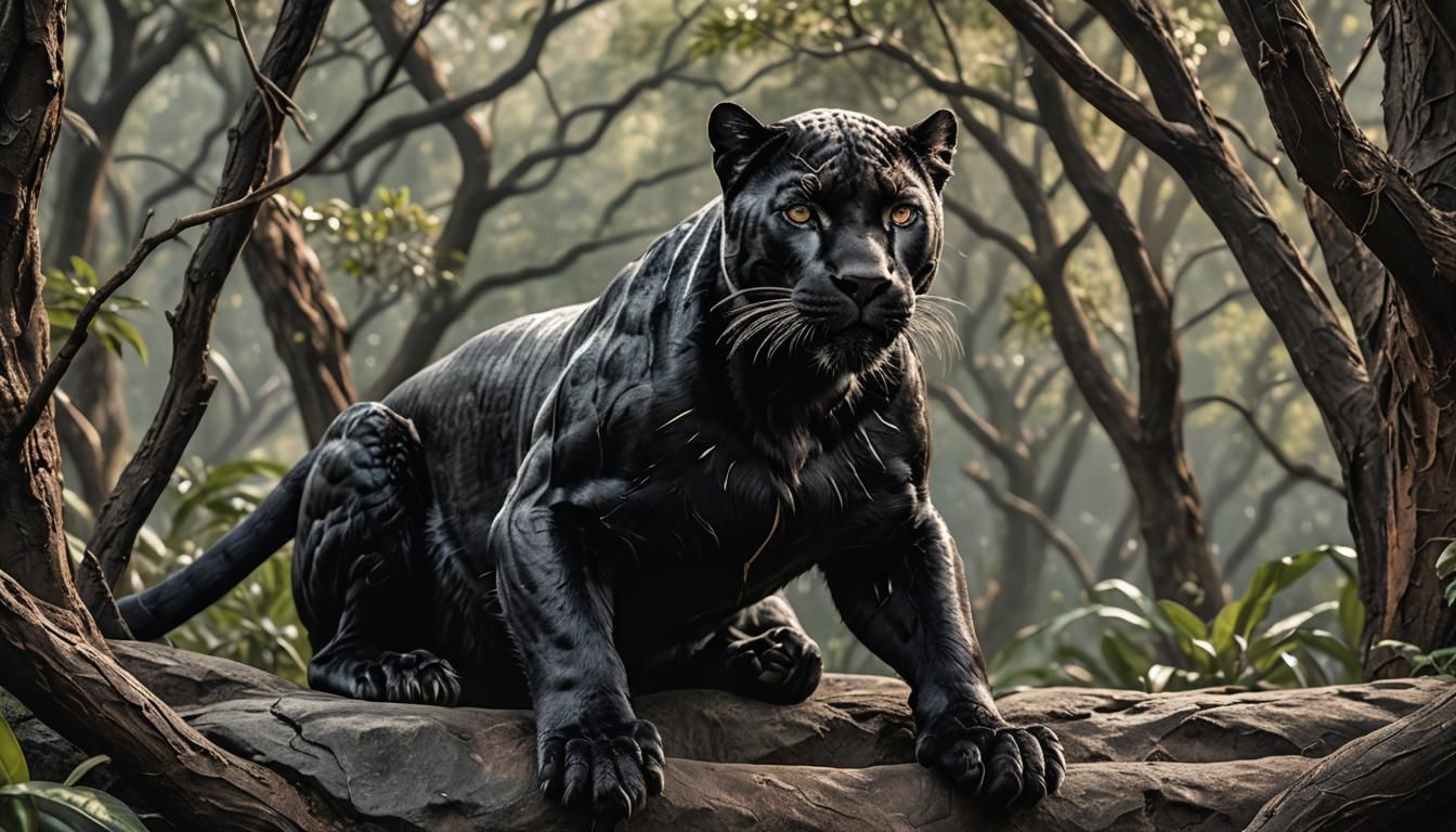 Hyperrealistic Black Panther in Cinematic Composition