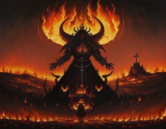 Abaddon Summons Locusts in Burning Landscape