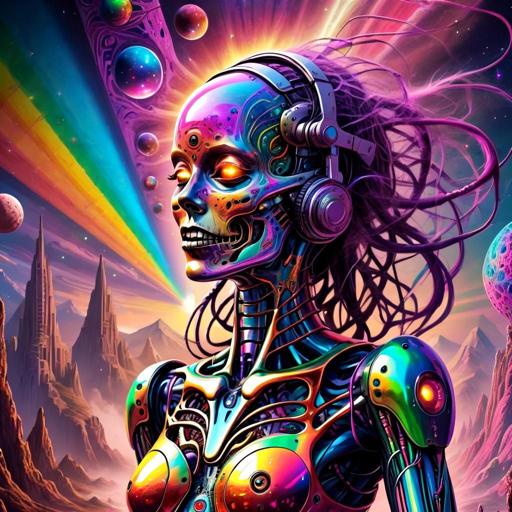 Psychedelic Cyborg Beauty in Cosmic DMT Realm