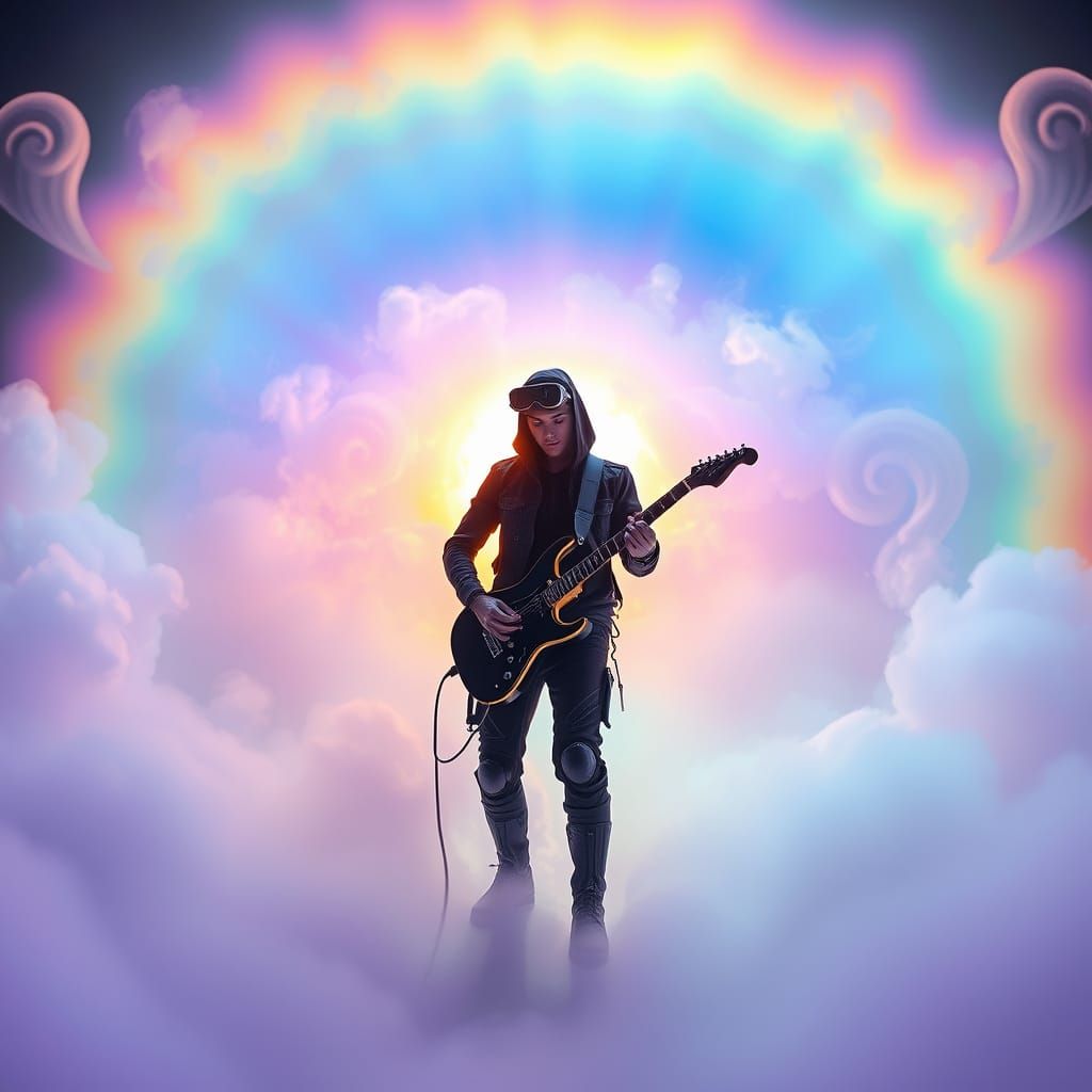 Cyberpunk Guitarist in Spectral Color Fog