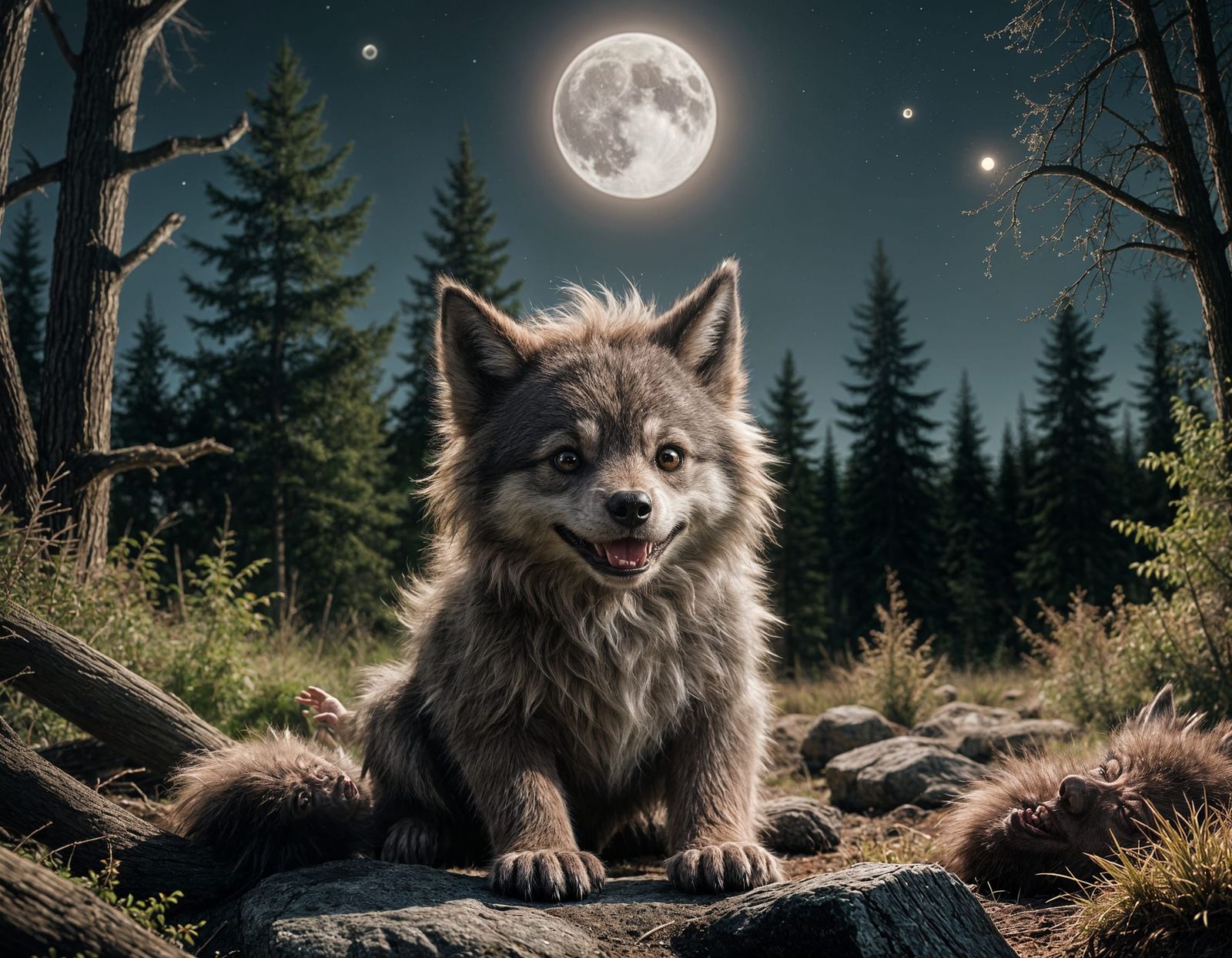 Adorable Baby Werewolf Howling at the Moon