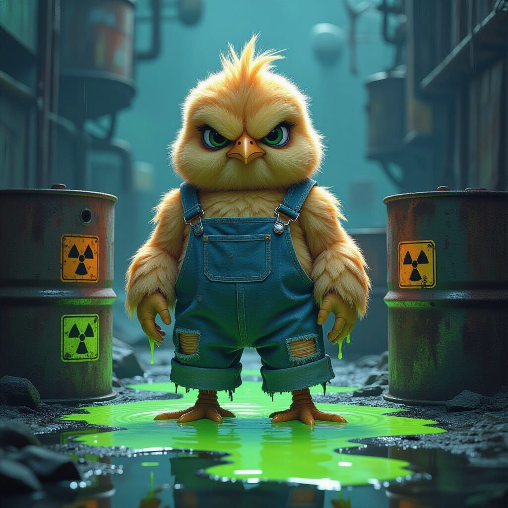 Mutated Chick in Radioactive Wasteland, Dystopian Art