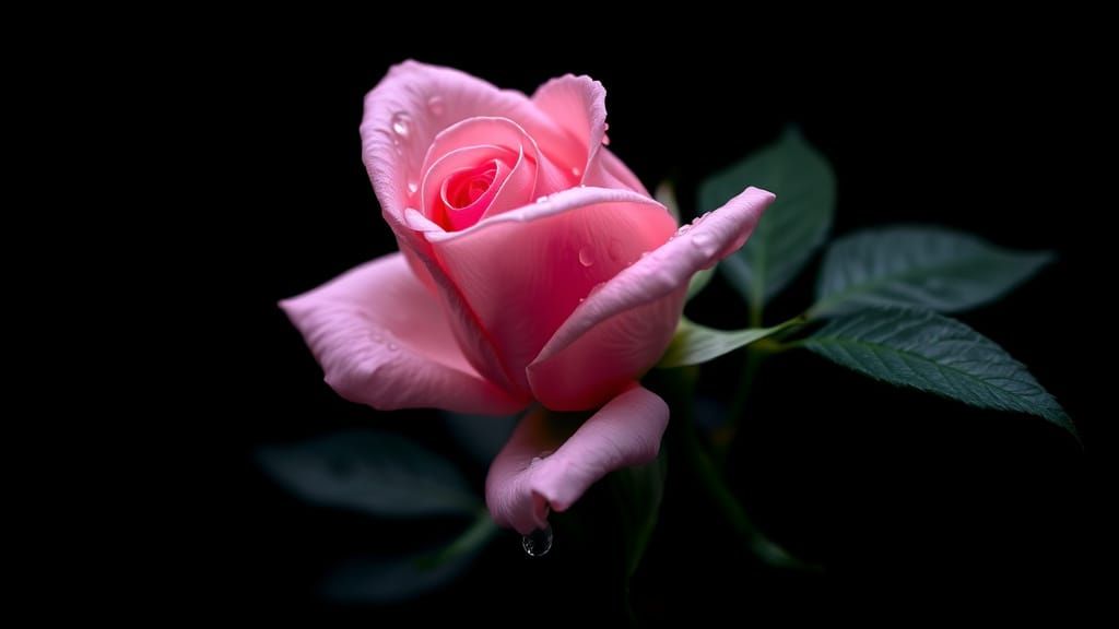 Delicate Pink Rose Against Dark Background