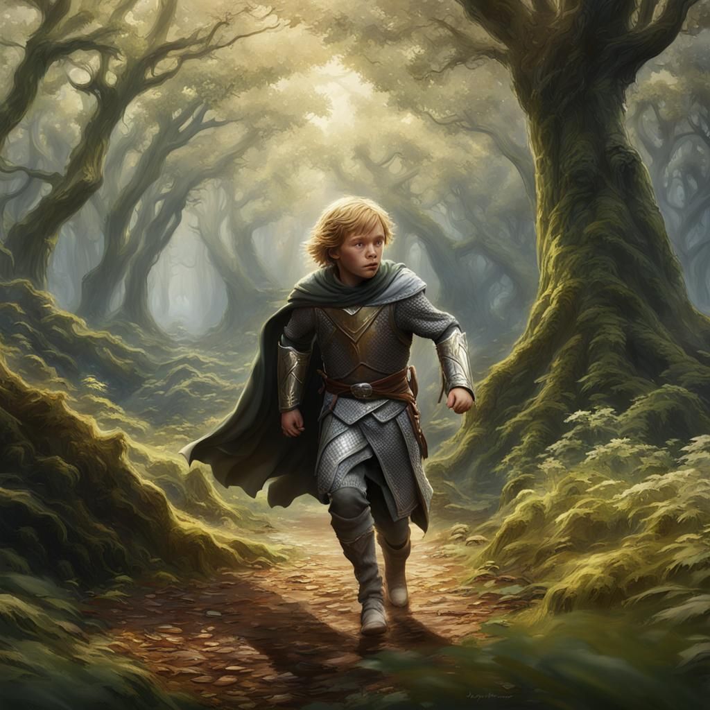 Boy in Silver Running Through Forest, Howe Style