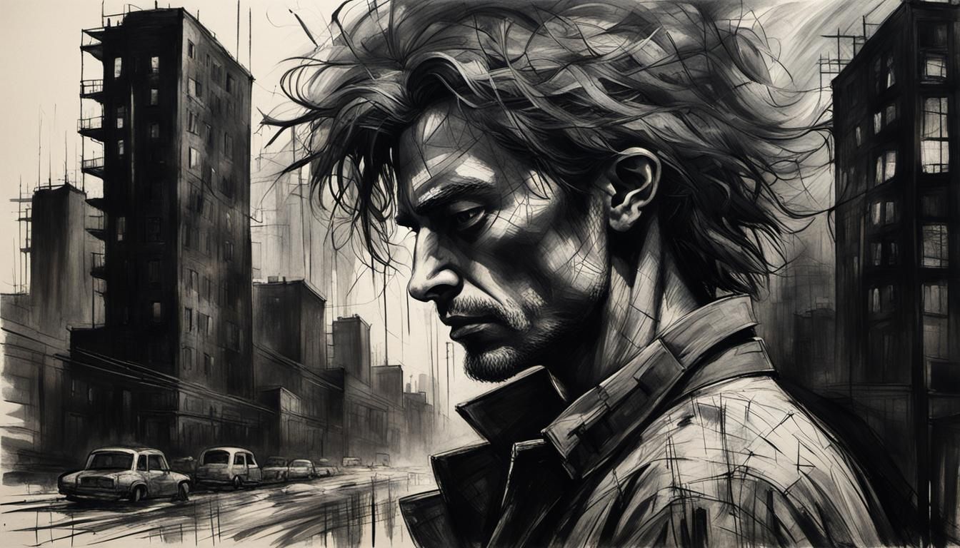 Distraught Figure in Cityscape: Lynd Ward Charcoal Style