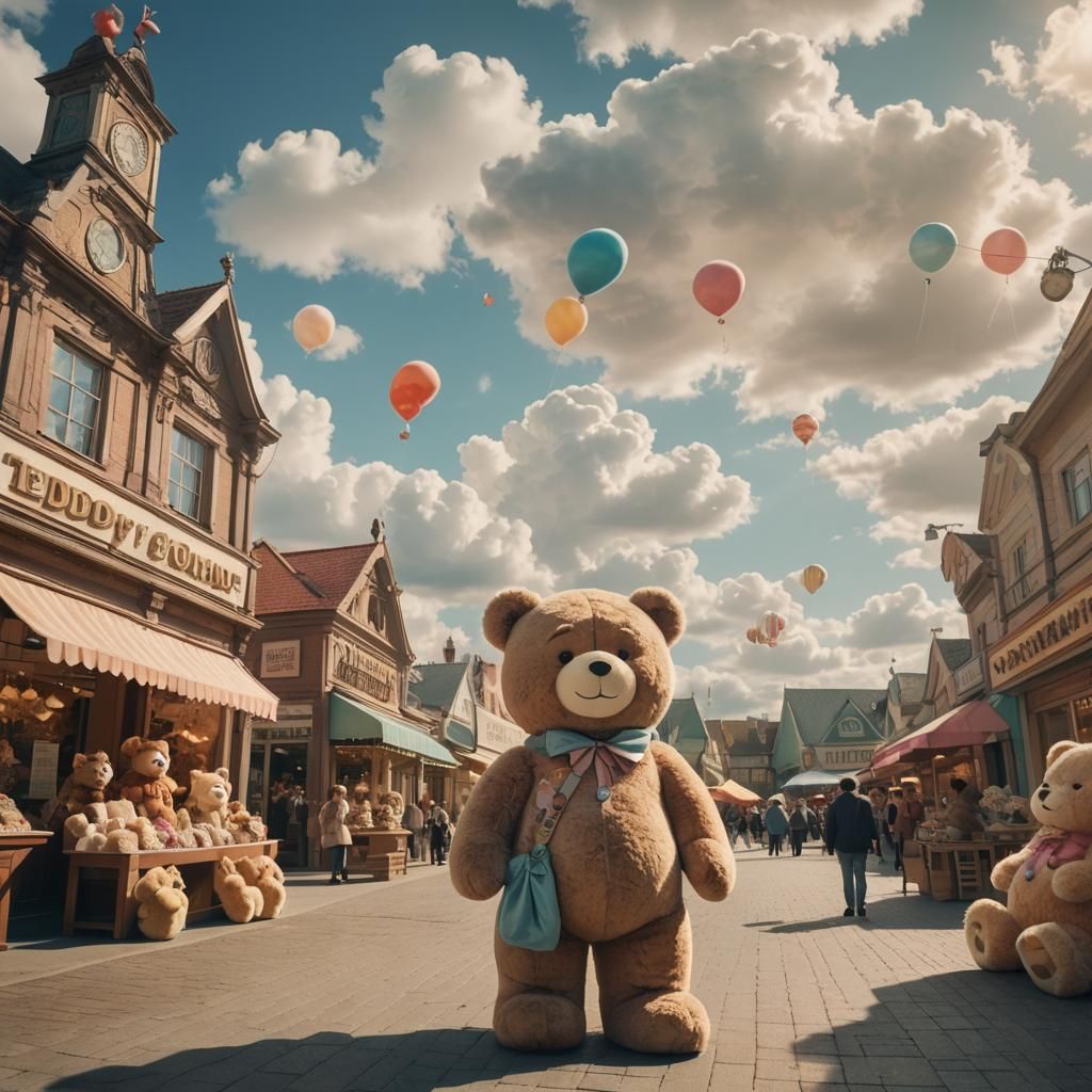 Teddy Bear Emporium in the Clouds: Whimsical Film Still