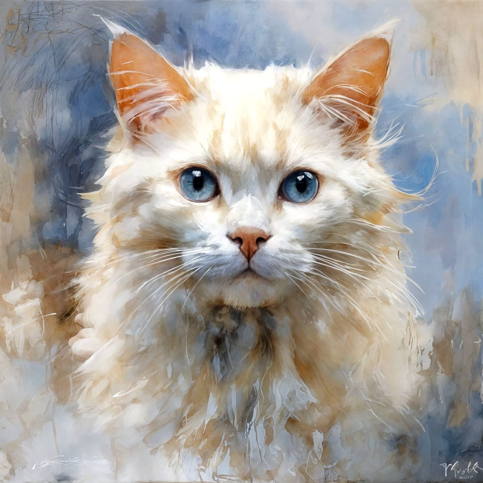 White Himalayan Cat Peeking from Snow