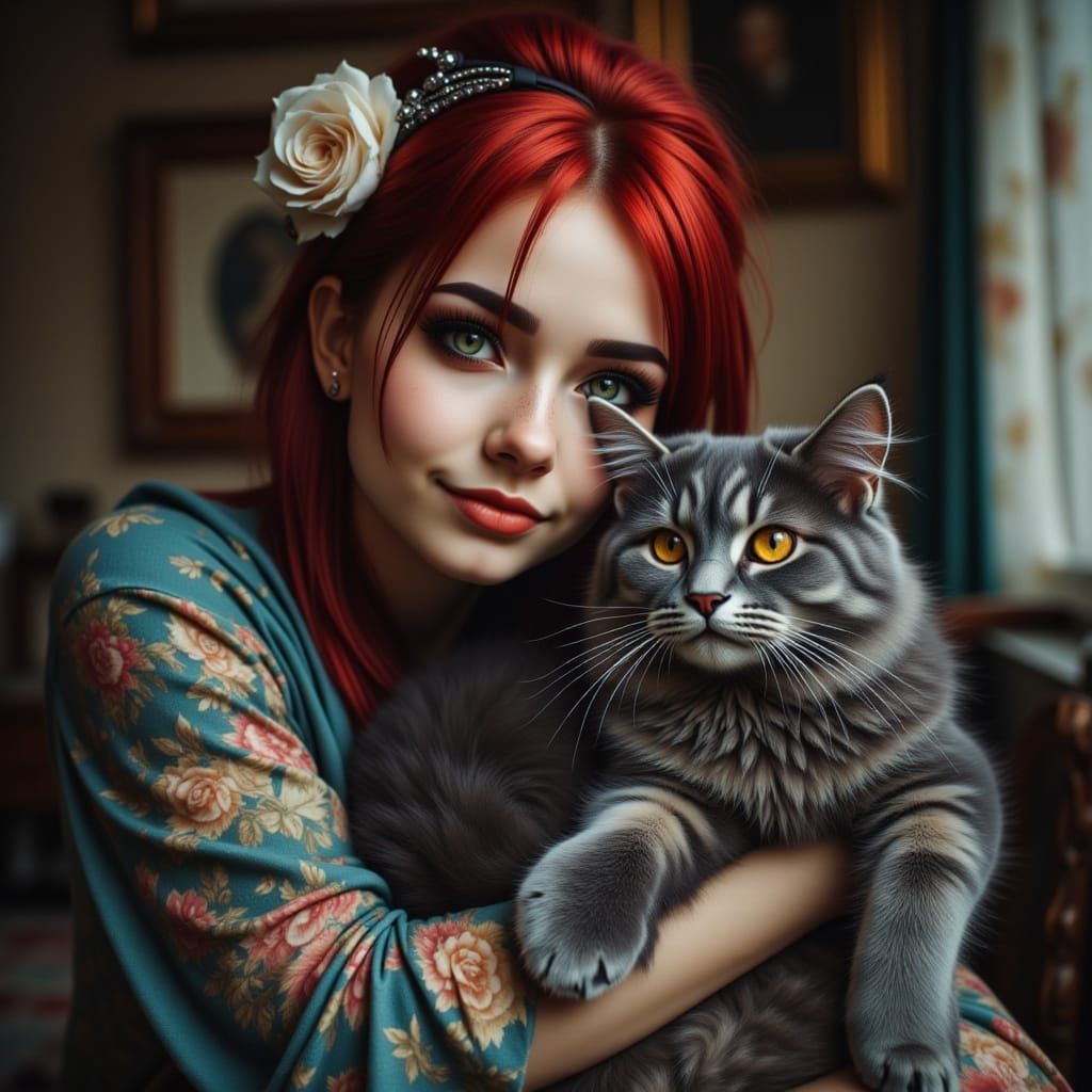Woman Holding Adorable Maine Coon Kitty