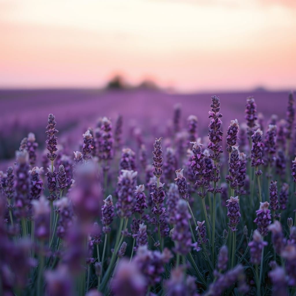 Lavender Fields at Dusk in Dreamy Style