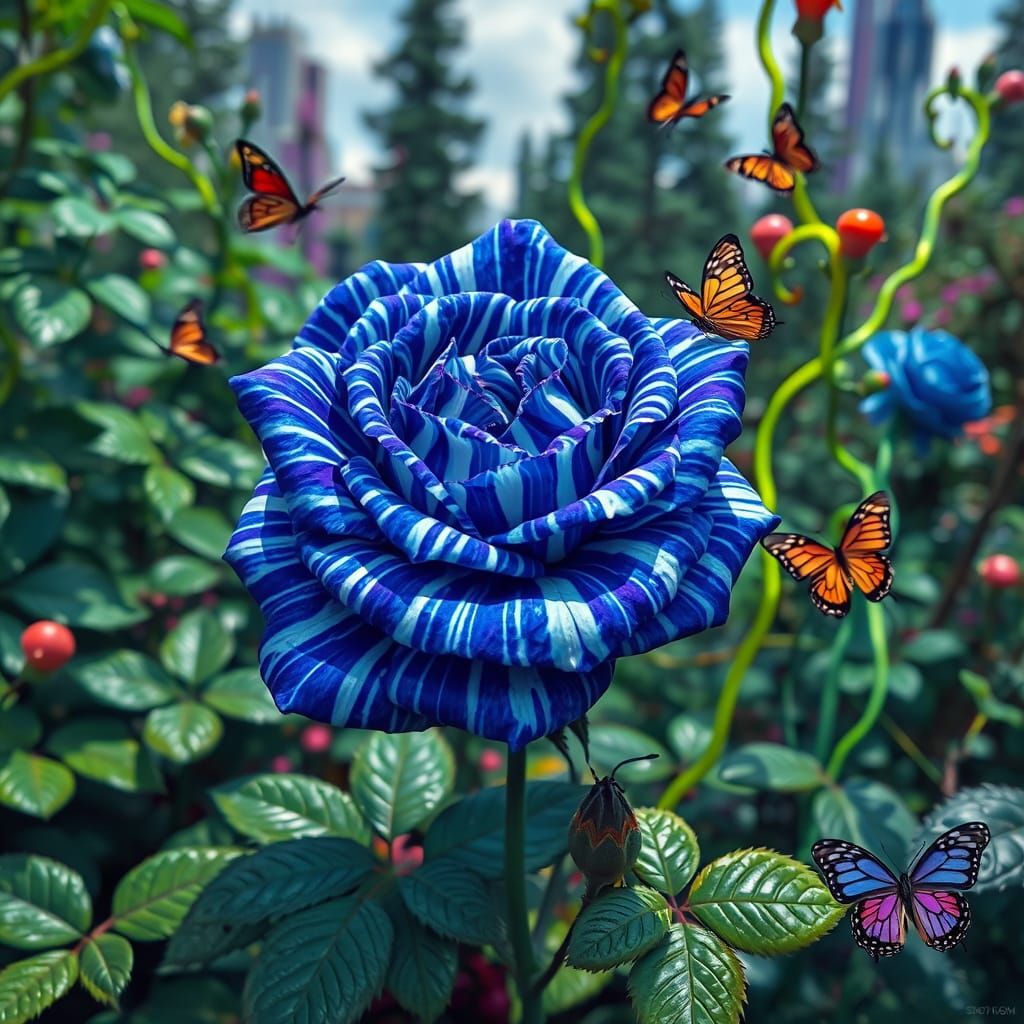 Blue Dragon Rose in Surreal Portland Garden