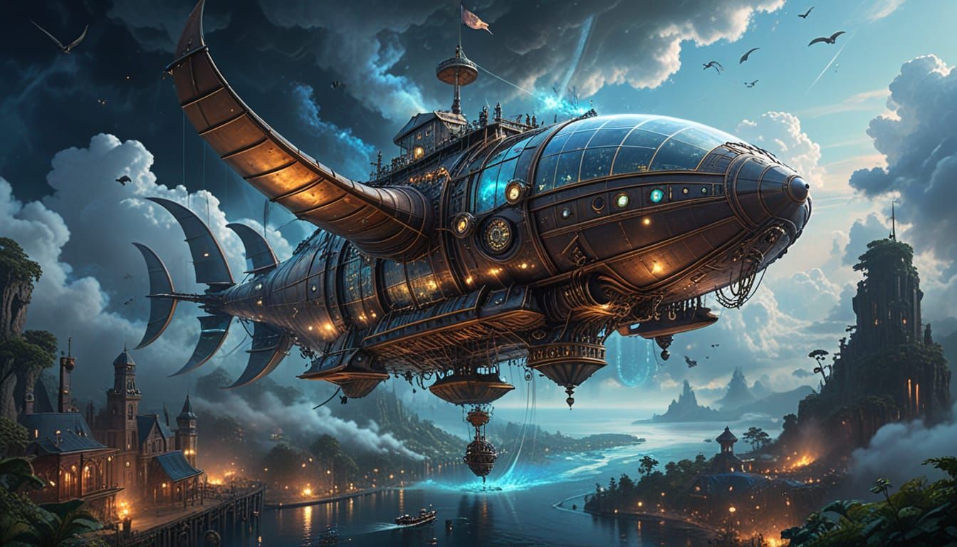 Surreal Airship Manta Ray Soars Through Celestial Landscape ...