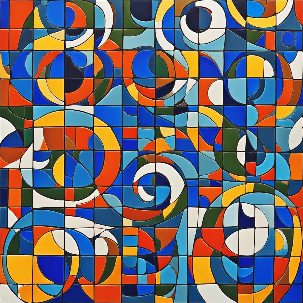 Abstract Moon Mosaic Art in Complementary Colors