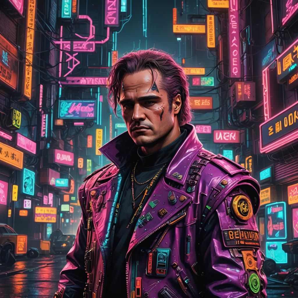 Cyberpunk Marlon Brando with Neon Lighting