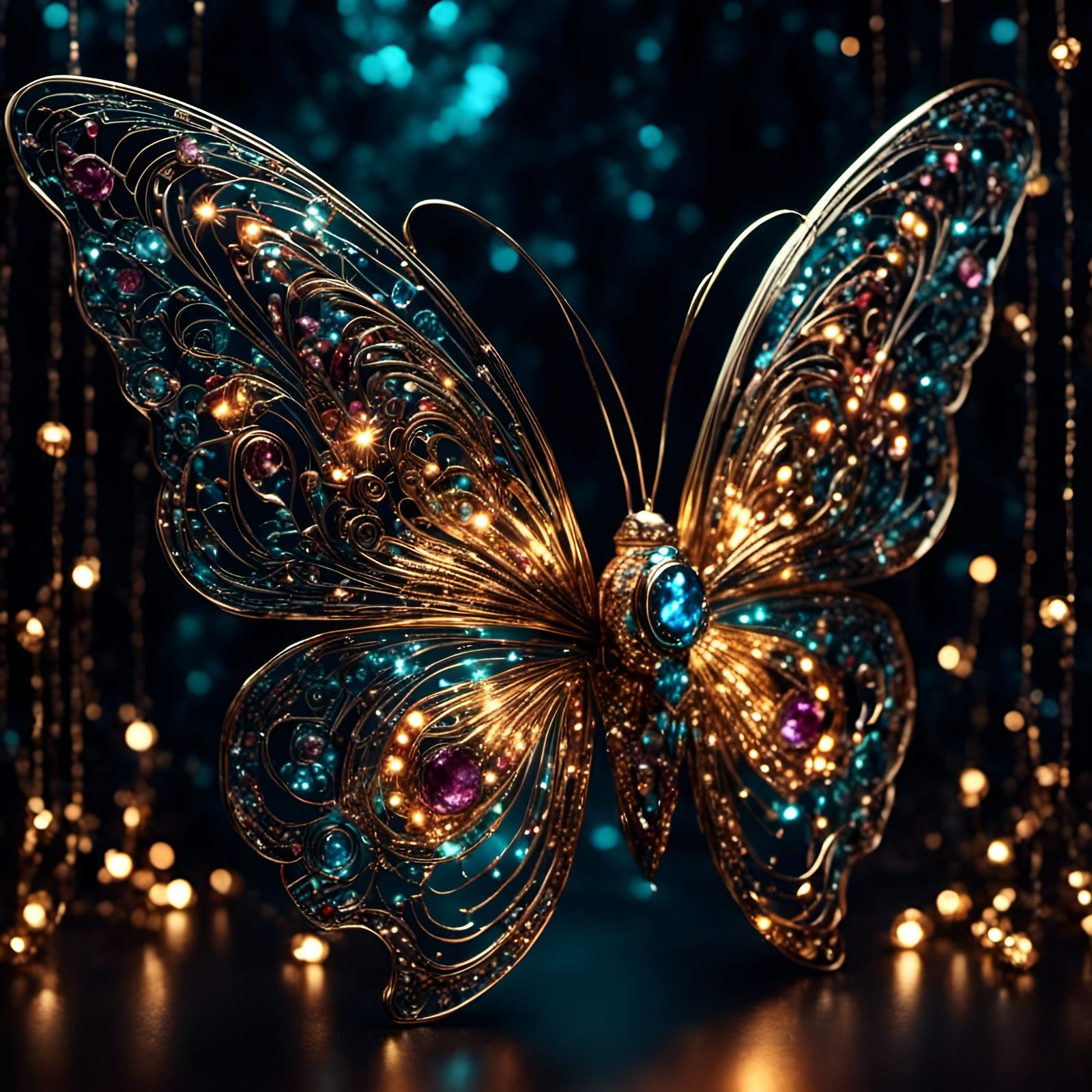 Art Deco Butterfly in Flight with Fairy Lights