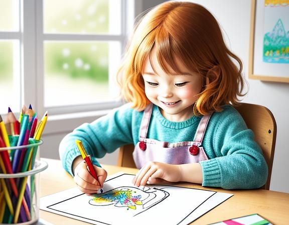 Cartoon Toddler's Whimsical Watercolor Coloring Illustration