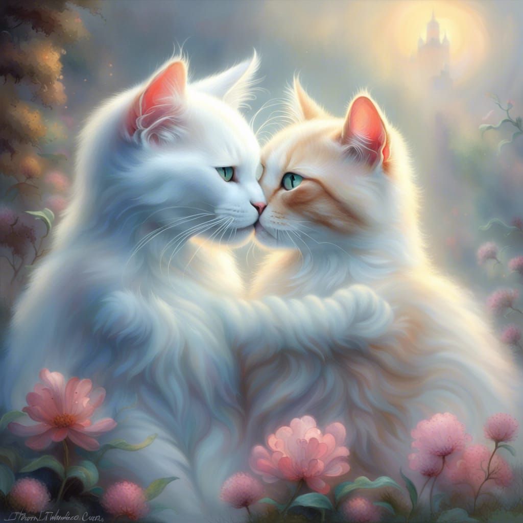Two Cats Kissing: Ethereal Fantasy Art
