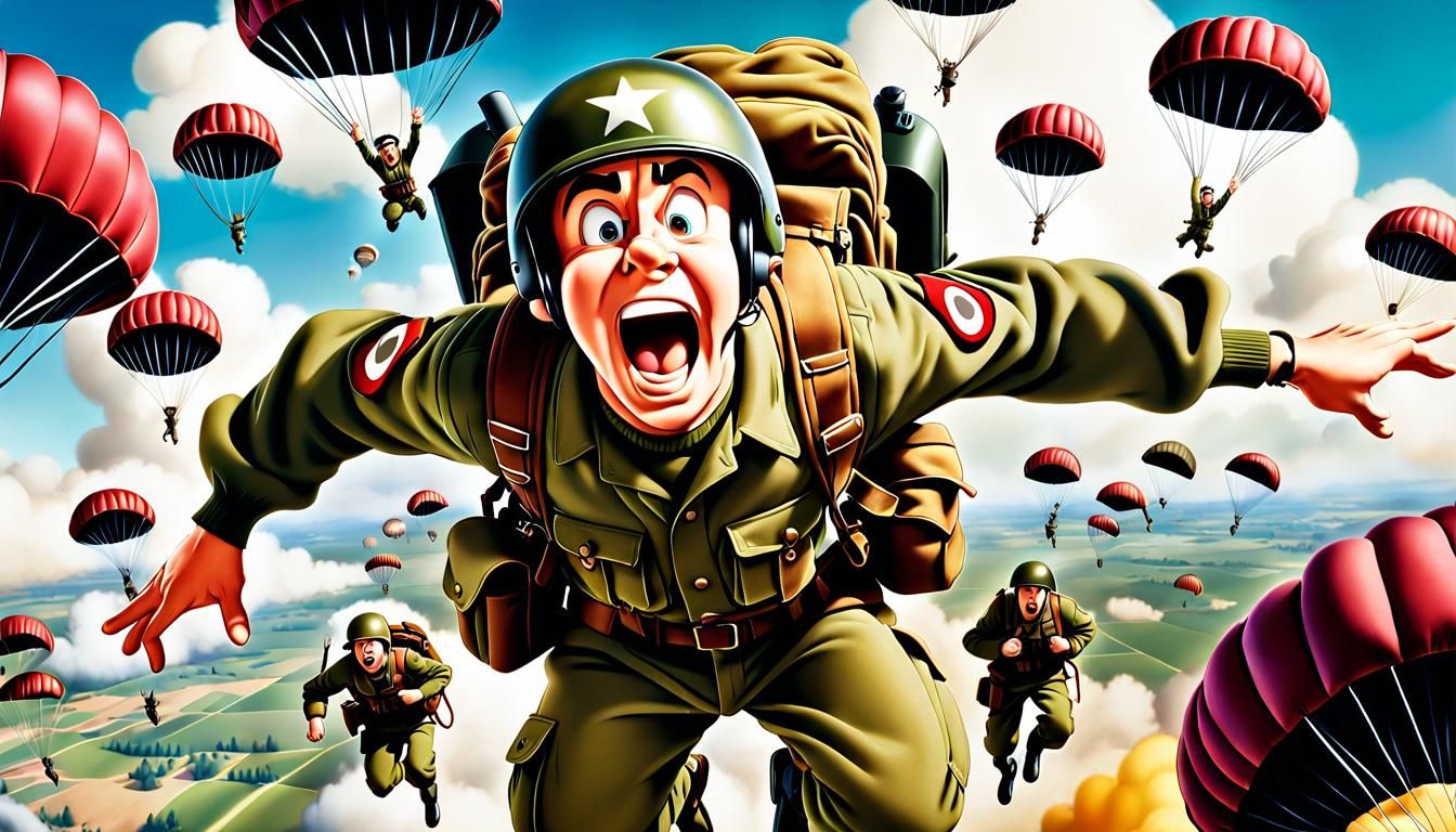 Looney Tunes Paratrooper Cartoon in Mid-Air