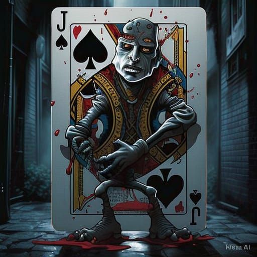 Macabre Grunge Card Art: A Dark Jack Committing Murder
