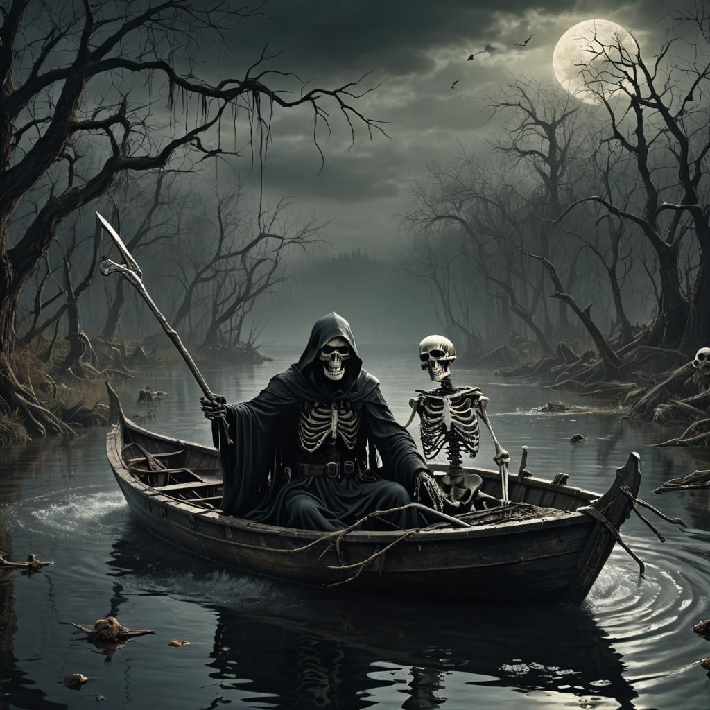 Grim Reaper's Journey in Gothic Art Style