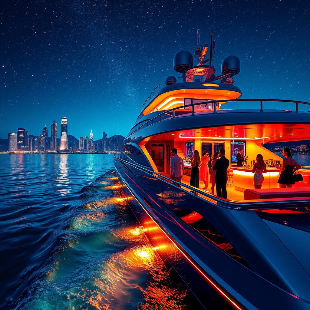 Luxury Yacht Under Starry Sky: Digital Art