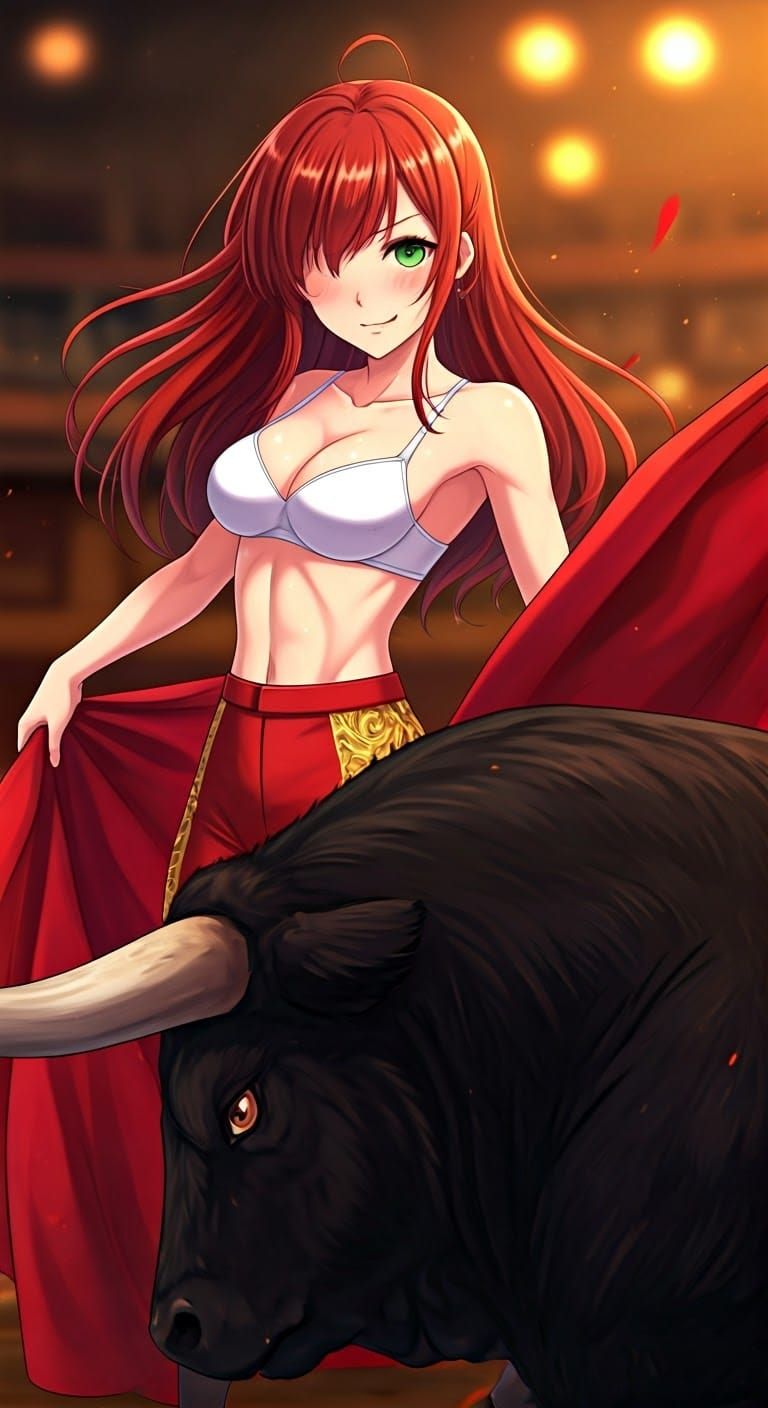 Anime Matador Girl Faces Charging Bull