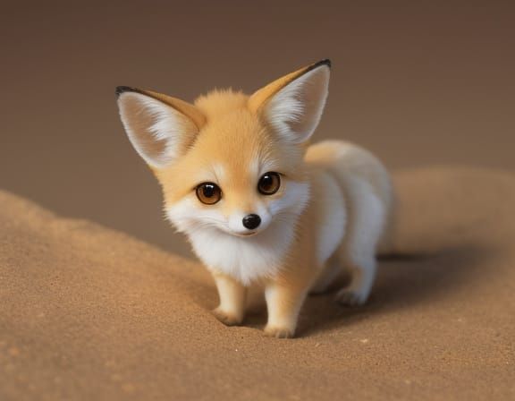 Microscale Fennec Fox on Finger in Cartoon Style