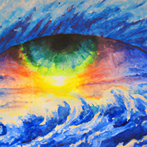 Ocean Wave Eye in Watercolor with Sunlight