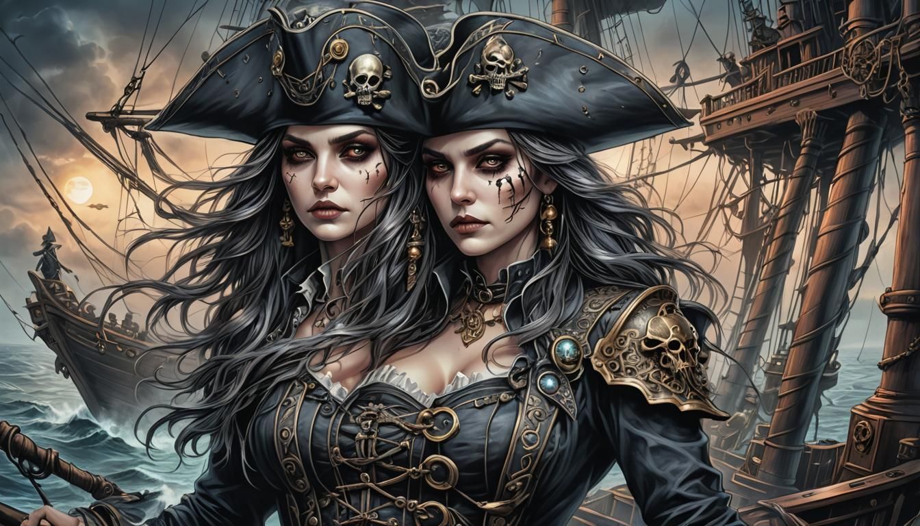 Ghost Pirate Captain in Gothic Dark Fantasy Style