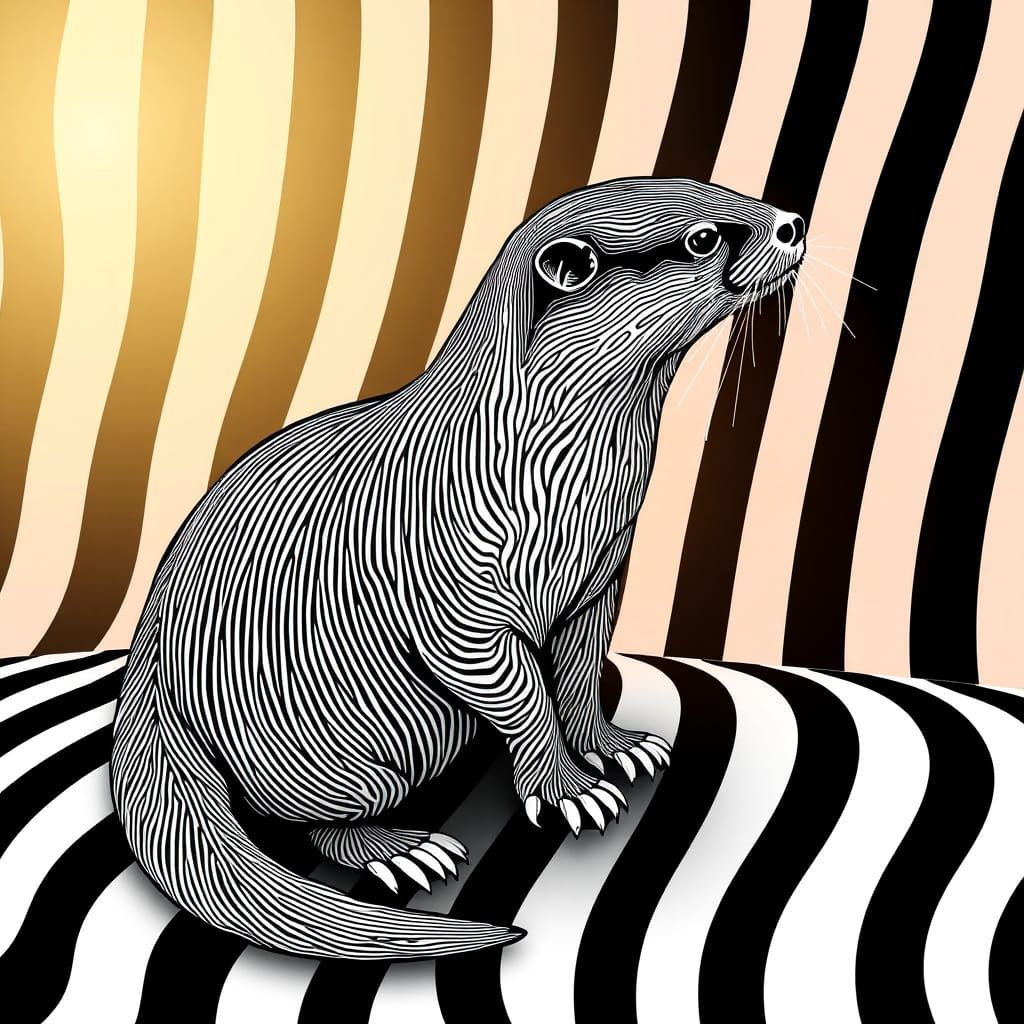 Sleek Otter in Geometric Op Art Style