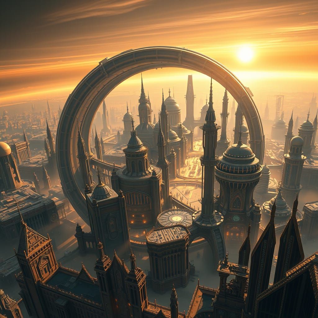 Cyberpunk Cityscape in O'Neill Cylinder Space Habitat