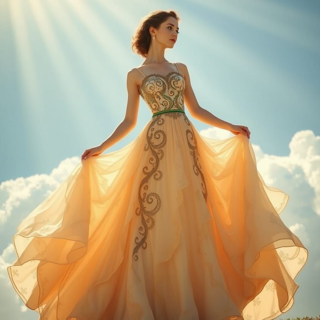 Edwardian Woman in Klimt-esque Gown in Art Nouveau Style