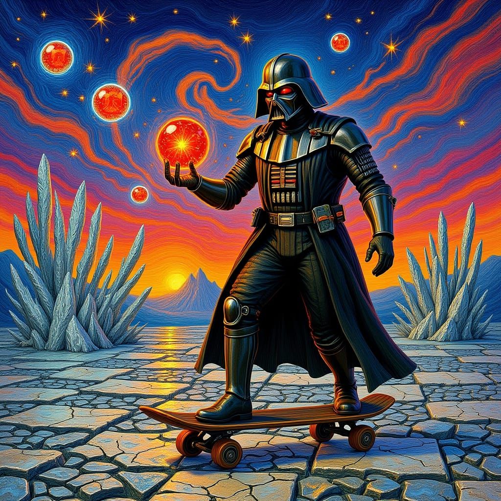 Darth Vader Skateboarding Surreal Cosmic Chessboard