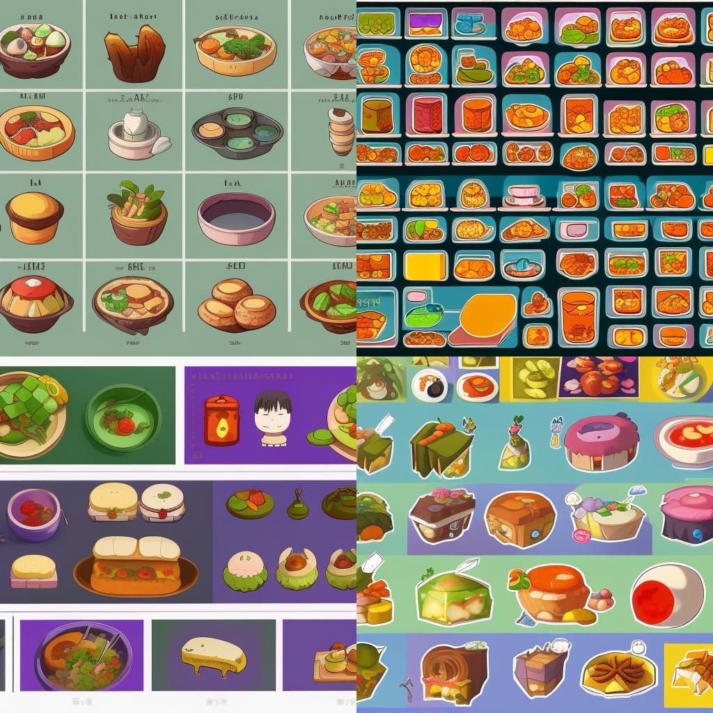 Kawaii Video Game Food Icons in Anime Style