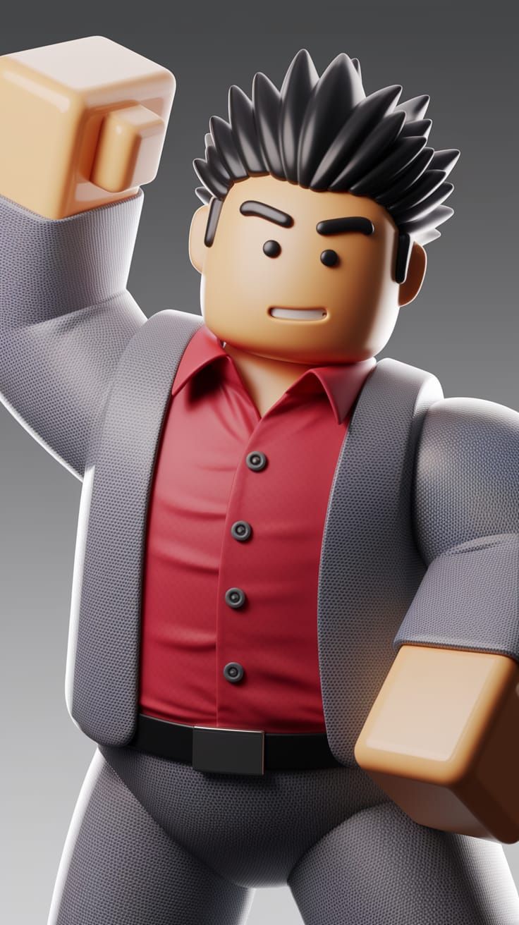 Kiryu's Roblox Avatar in 3D Grey Suit with Red Shirt