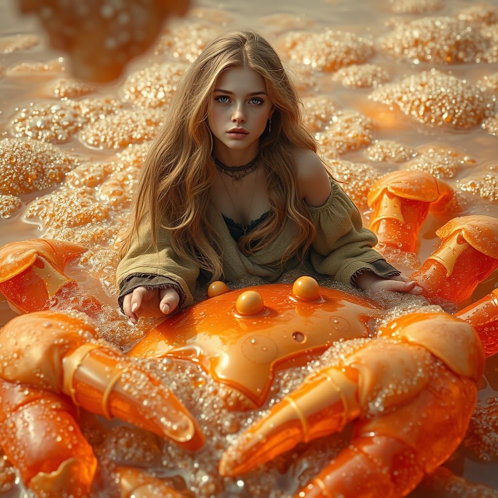 Dreamlike Soda Ocean: Woman on Gummy Crab