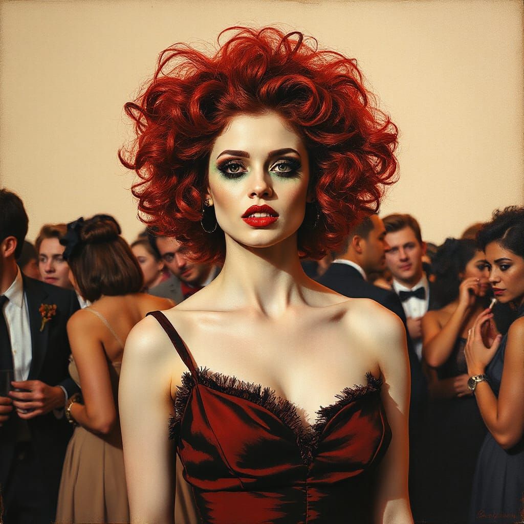 Redhead Afro Zombie Portrait in Romantic Ink Style