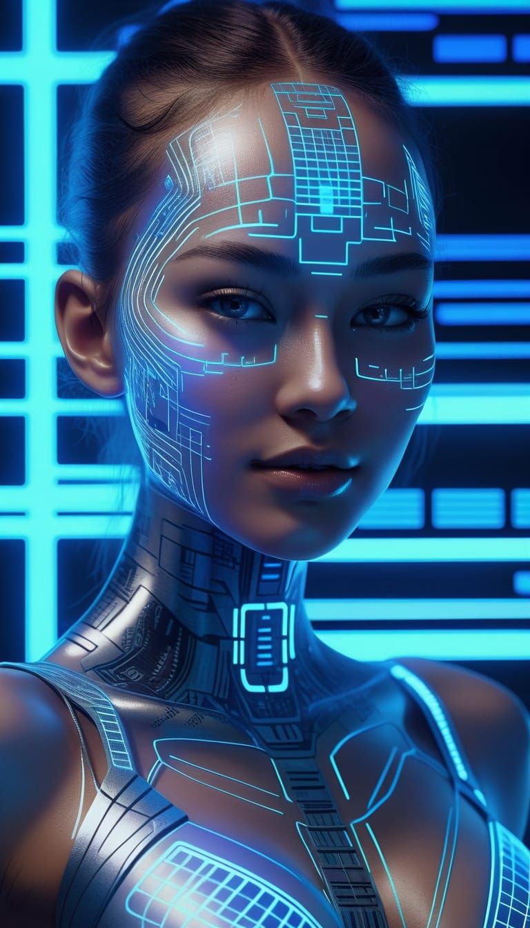 Futuristic AI Character with Cybernetic Aesthetic